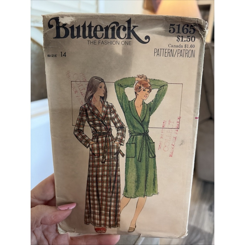 Butterick 5165 Sz 14 Long Short Robe Sewing Pattern 36 Bust Uncut VTG 70s